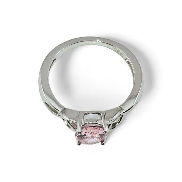 Sterling Silver 925 Charmed Oval Pink CZ Ring - Picture 2 of 3